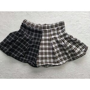 Originality Plaid High Waist Y2K Mini Skirt Womens L Black Beige Stretch Pull On
